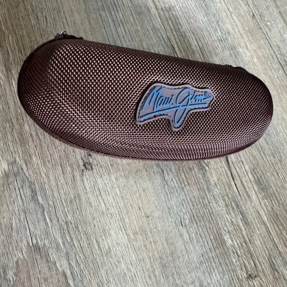 Maui Jim Sunglass Brown Zippered Case Blue Logo CASE ONLY Swivel Clip